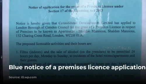 Blue notice of a premises licence application.