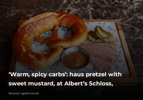 ‘Warm, spicy carbs’: haus pretzel with haus sweet mustard, at Albert’s Schloss, London.