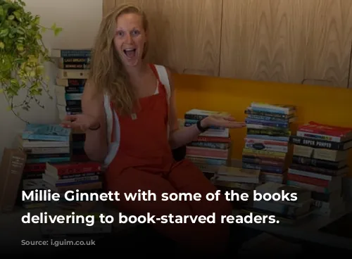 Millie Ginnett with some of the books she’s delivering to book-starved readers.