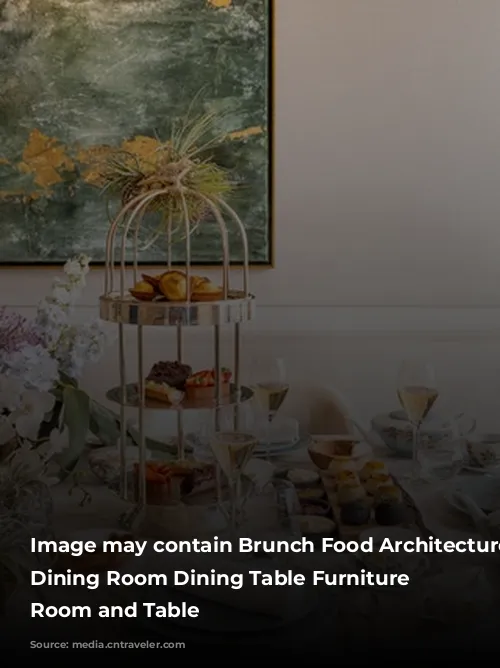 Image may contain Brunch Food Architecture Building Dining Room Dining Table Furniture Indoors Room and Table