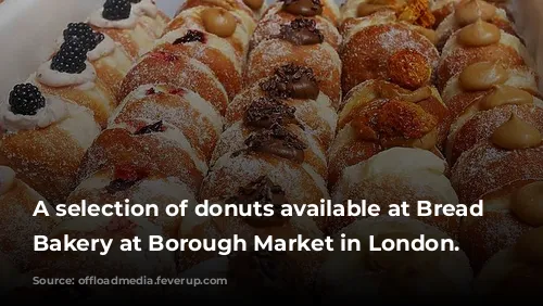 A selection of donuts available at Bread Ahead Bakery at Borough Market in London.