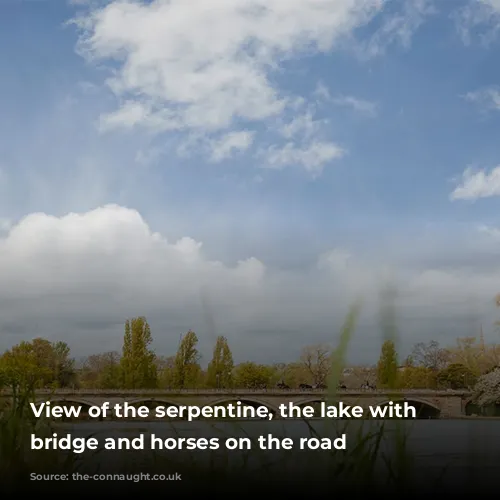 View of the serpentine, the lake with a bridge and horses on the road