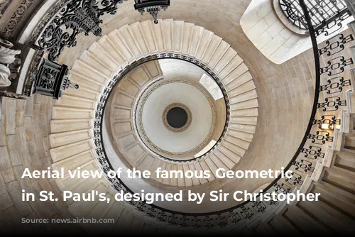 Aerial view of the famous Geometric Staircase in St. Paul's, designed by Sir Christopher Wren.