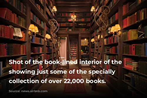 Shot of the book-lined interior of the stay, showing just some of the specially curated collection of over 22,000 books.