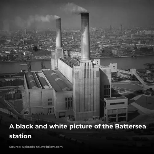 A black and white picture of the Battersea power station