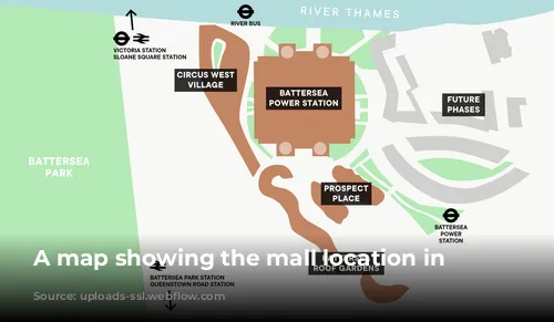 A map showing the mall location in London.