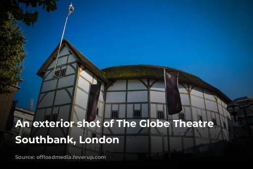 An exterior shot of The Globe Theatre in Southbank, London