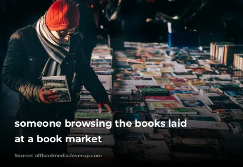 someone browsing the books laid out at a book market