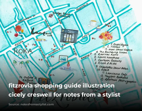 fitzrovia shopping guide illustration by cicely creswell for notes from a stylist blog