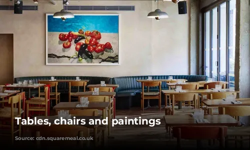 Tables, chairs and paintings