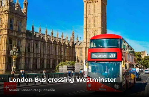 London Bus crossing Westminster Bridge