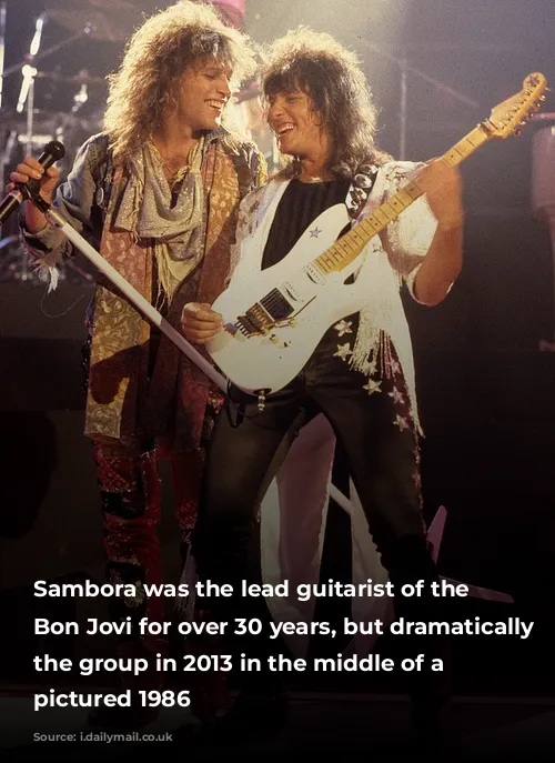 Sambora was the lead guitarist of the band Bon Jovi for over 30 years, but dramatically left the group in 2013 in the middle of a tour; pictured 1986