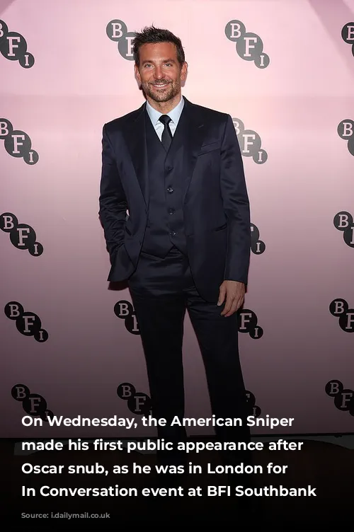 On Wednesday, the American Sniper star made his first public appearance after the Oscar snub, as he was in London for a In Conversation event at BFI Southbank (pictured)