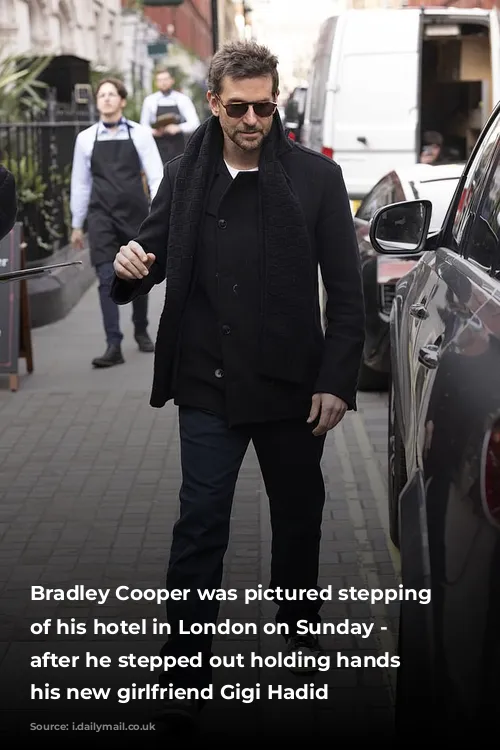 Bradley Cooper was pictured stepping out of his hotel in London on Sunday - days after he stepped out holding hands with his new girlfriend Gigi Hadid