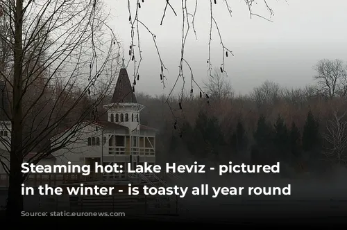 Steaming hot: Lake Heviz - pictured here in the winter - is toasty all year round