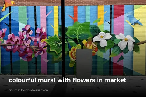 colourful mural with flowers in market lane 