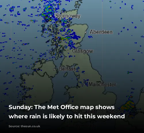 Sunday: The Met Office map shows areas where rain is likely to hit this weekend