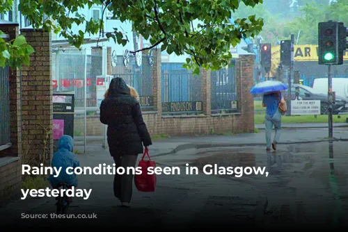 Rainy conditions seen in Glasgow, Scotland yesterday