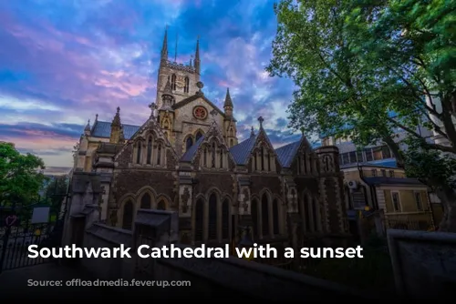 Southwark Cathedral with a sunset sky