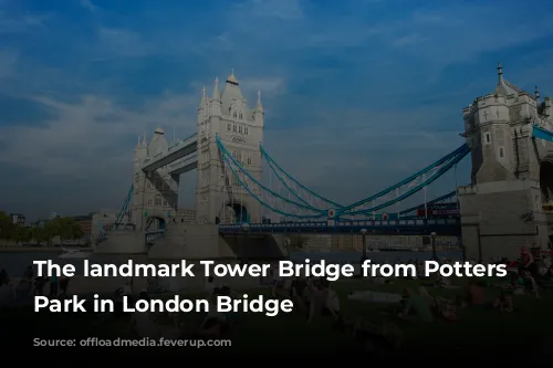 The landmark Tower Bridge from Potters Fields Park in London Bridge 