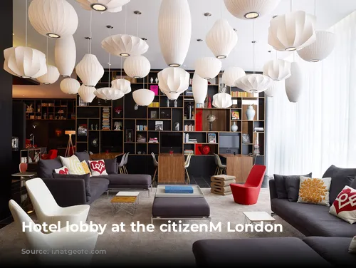 Hotel lobby at the citizenM London Bankside.