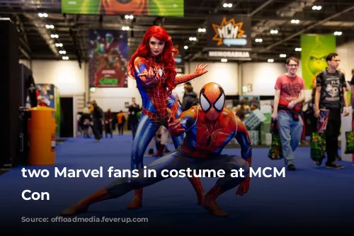 two Marvel fans in costume at MCM Comic Con