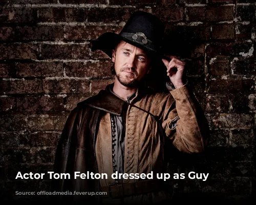 Actor Tom Felton dressed up as Guy Fawkes