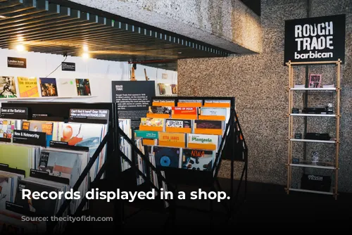 Records displayed in a shop.