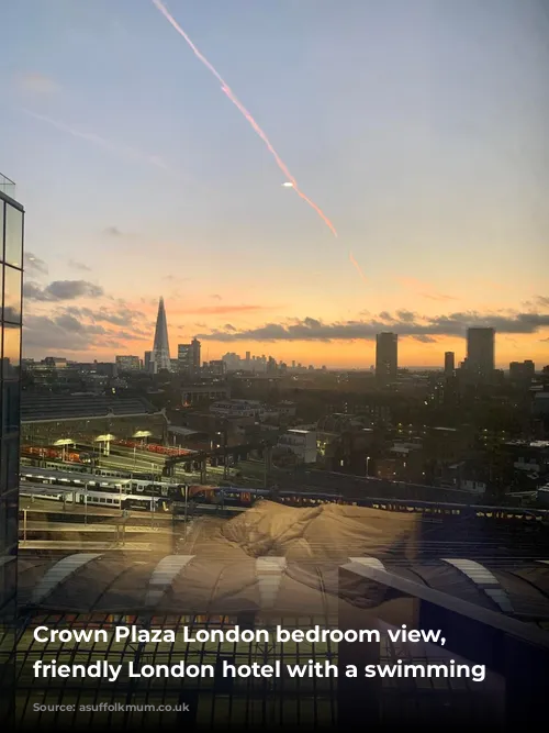 Crown Plaza London bedroom view, family friendly London hotel with a swimming pool