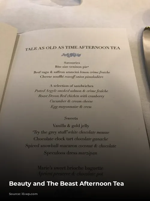 Beauty and The Beast Afternoon Tea Menu