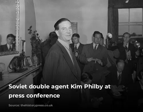 Soviet double agent Kim Philby at a press conference