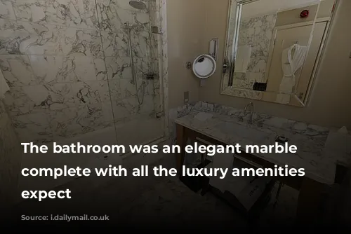 The bathroom was an elegant marble construction complete with all the luxury amenities you'd expect