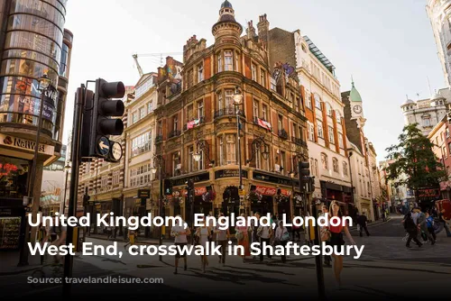 United Kingdom, England, London . West End, crosswalk in Shaftesbury Avenue