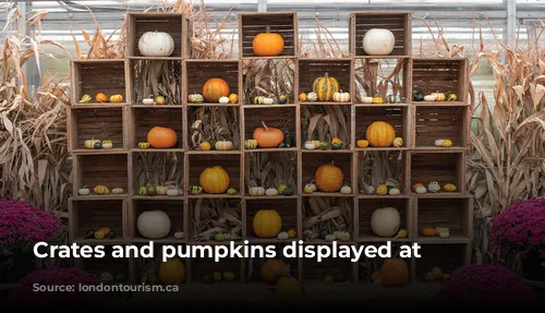 Crates and pumpkins displayed at Heeman's