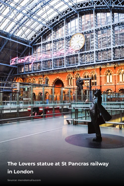 The Lovers statue at St Pancras railway station in London