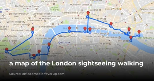 a map of the London sightseeing walking route