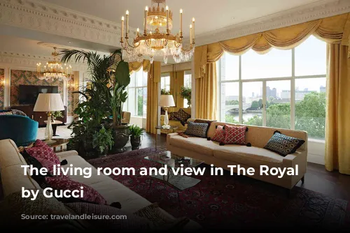 The living room and view in The Royal Suite by Gucci