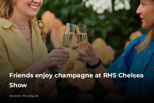 Friends enjoy champagne at RHS Chelsea Flower Show