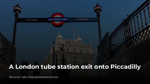 A London tube station exit onto Piccadilly Circus.